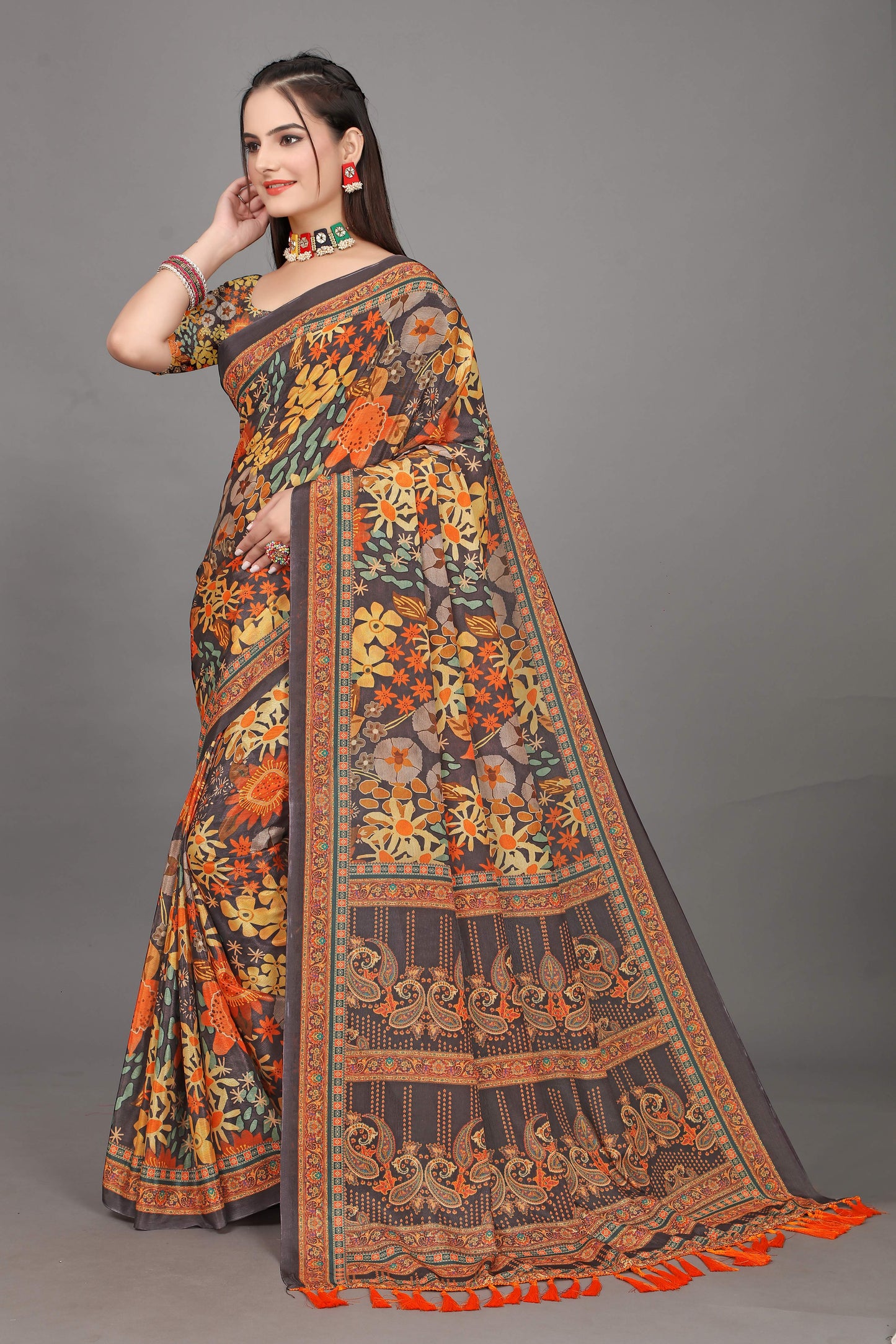 luxurious designer digital print  chiffon silk saree