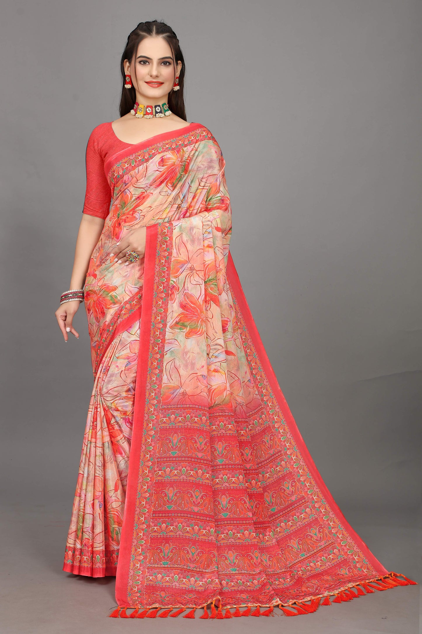 luxurious designer digital print  chiffon silk saree