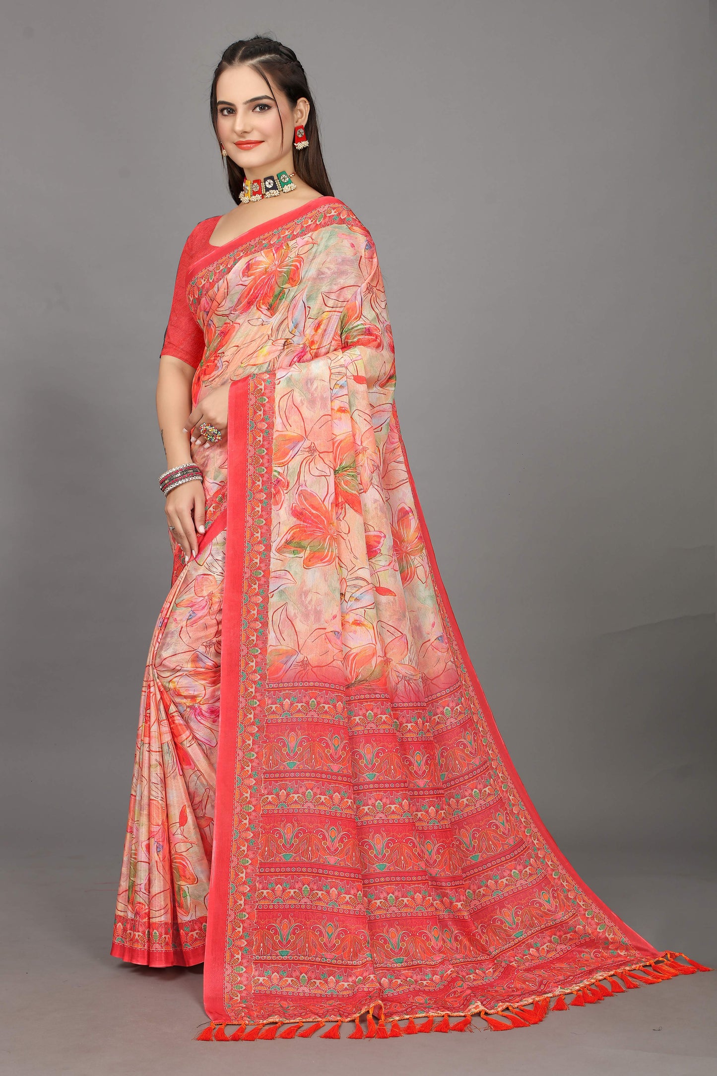 luxurious designer digital print  chiffon silk saree