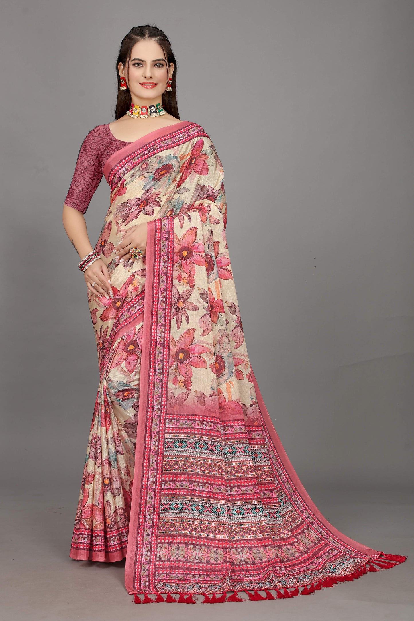 luxurious designer digital print  chiffon silk saree