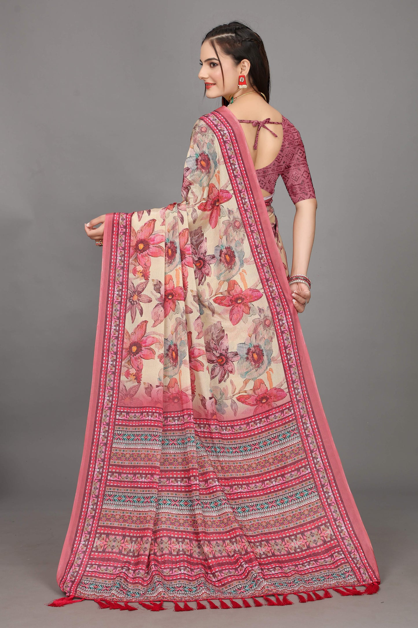 luxurious designer digital print  chiffon silk saree