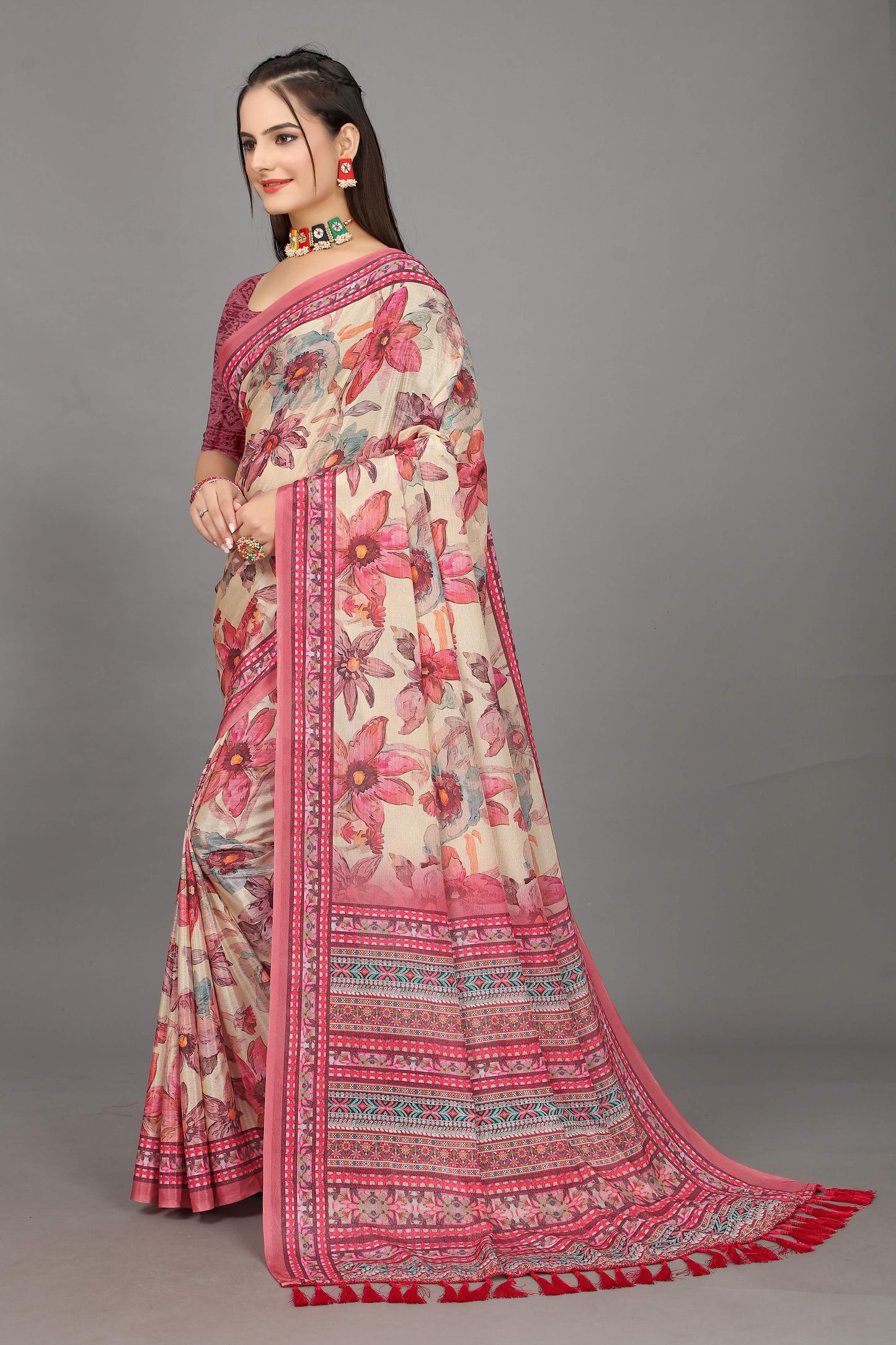 luxurious designer digital print  chiffon silk saree