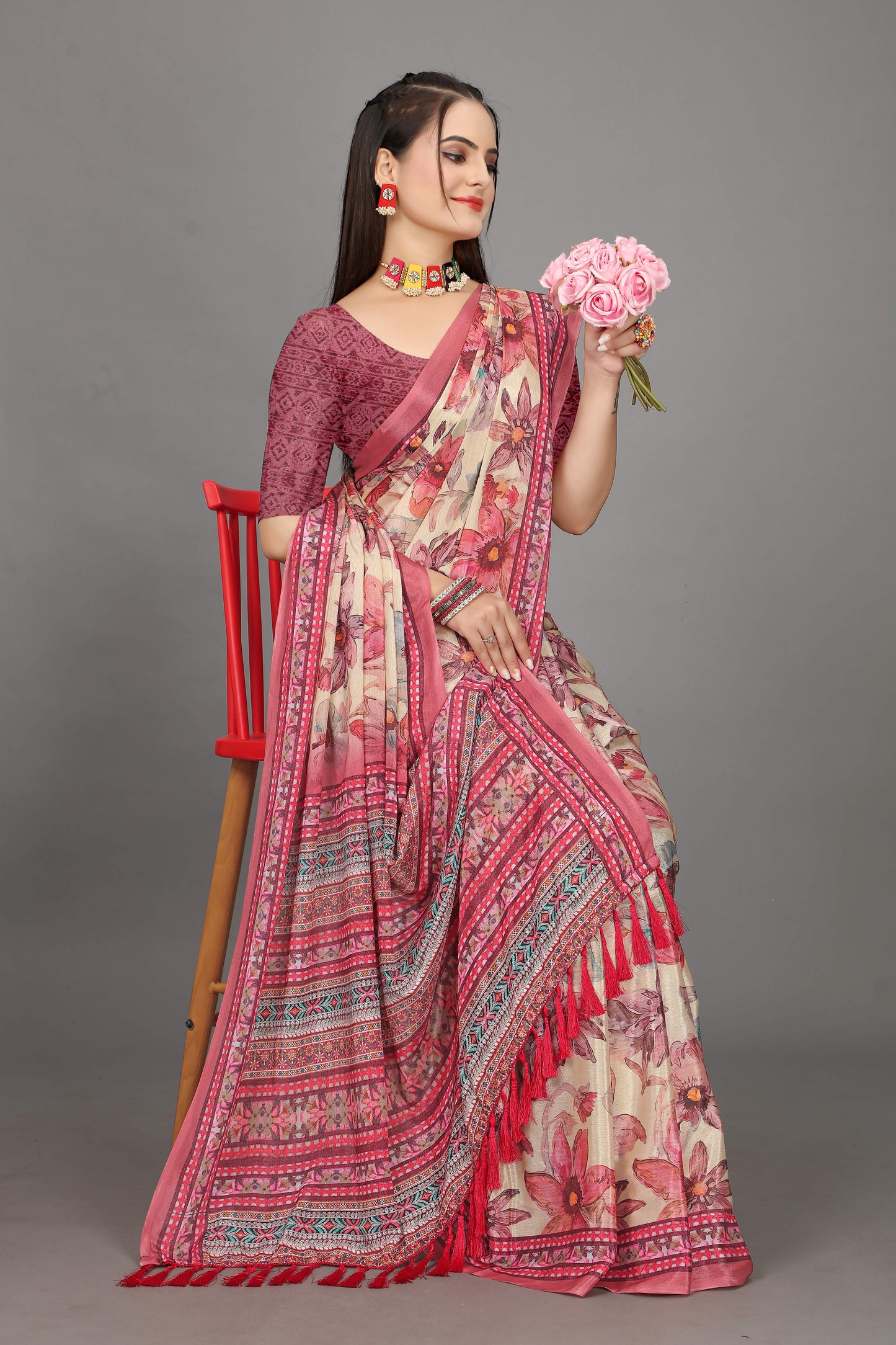 luxurious designer digital print  chiffon silk saree